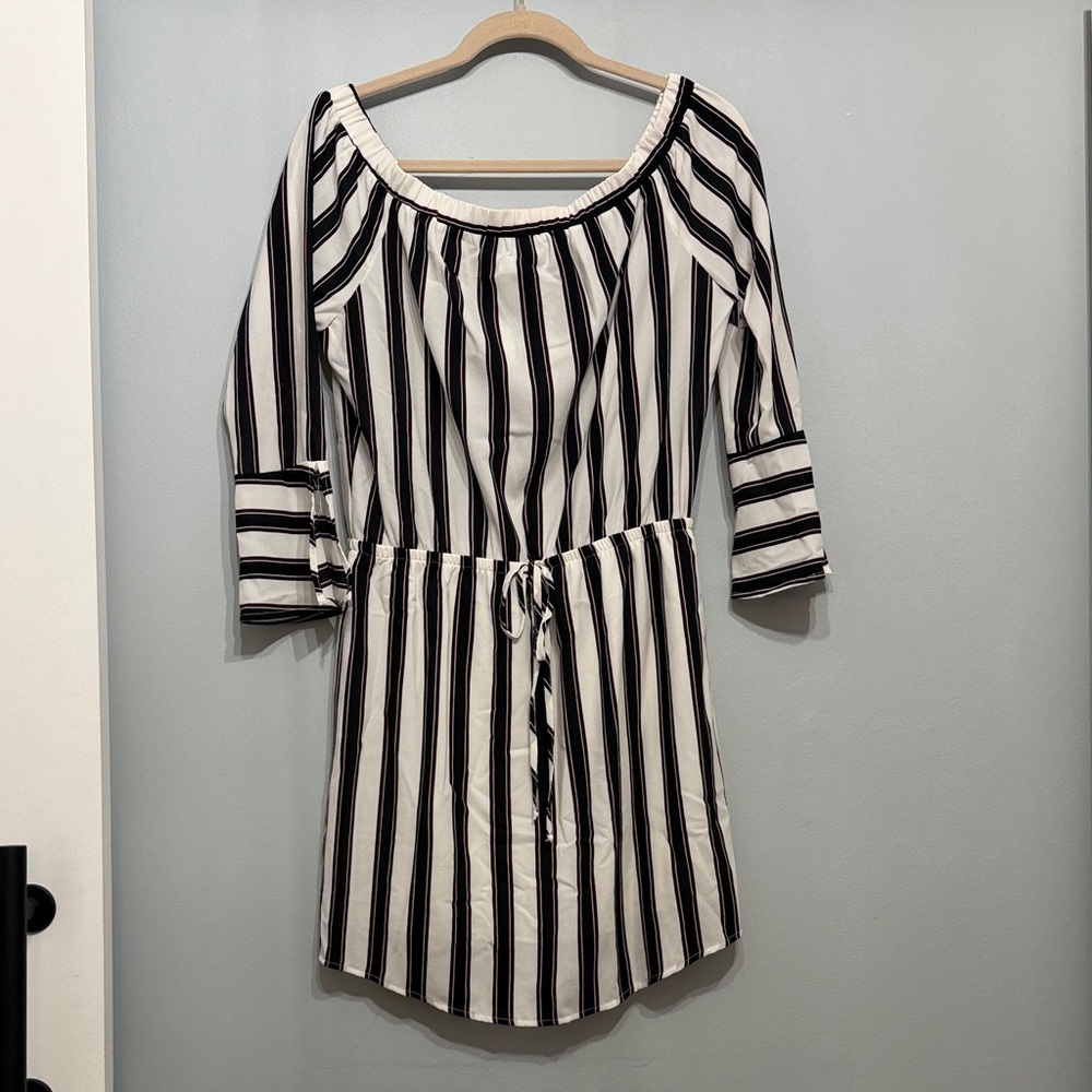Veronica M Black and White Striped Mini Dress